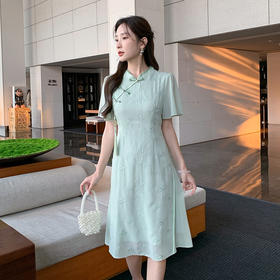 【清仓超15天不保价】奢姿大码女装2025夏季新款胖妹妹气质立领改良旗袍轻奢休闲连衣裙9952890367【1】