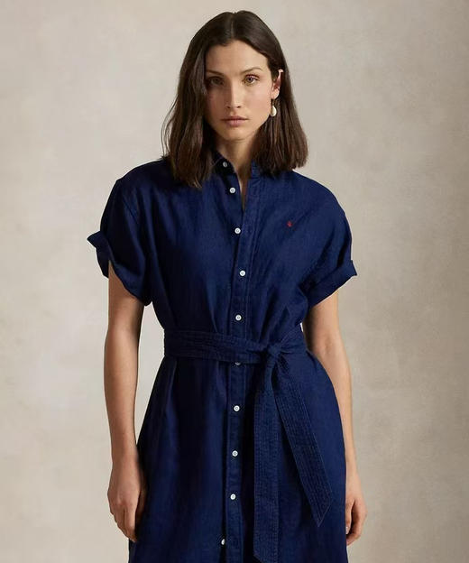 单品包邮现货 THS-限时 RL马球家 亚麻衬衫腰带连衣裙 BL2558 商品图0