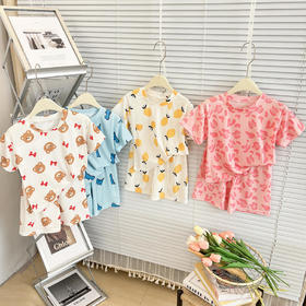 39.9任选2套【儿童夏季冰丝套装】儿童短袖短裤睡衣套装夏季冰丝卡通家居服宝弹力冰感空调服#异业福利