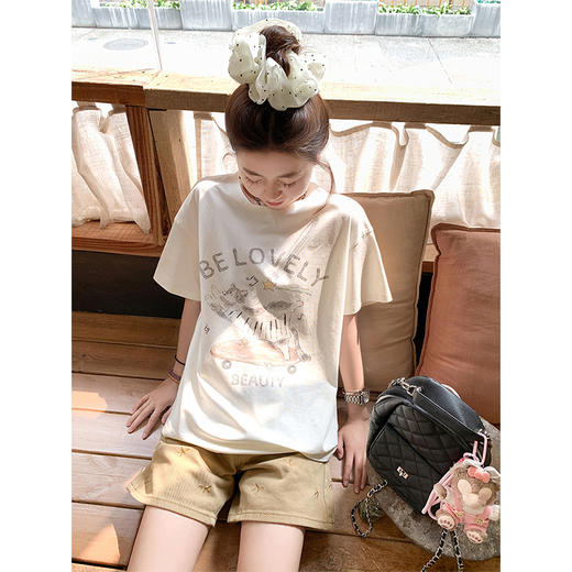 <曾小咸推荐>百搭奶白色猫咪印花宽松圆领短袖T恤 商品图0