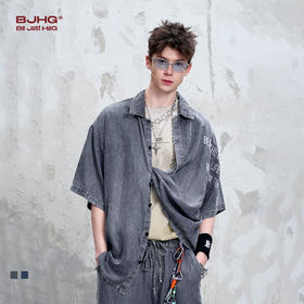 BJHG不计后果莱赛尔天丝短袖衬衫男夏季轻薄垂坠复古潮流水洗衬衣