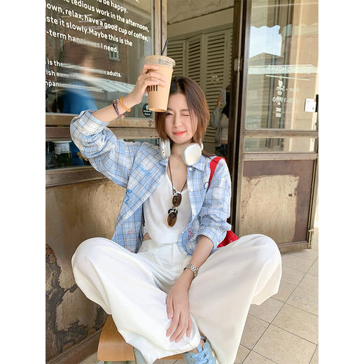 <曾小咸推荐>3.26现货秒杀 ！微信超特价！韩系涂鸦格子衬衫 日常169.99 立减90 秒杀79.99！！ 商品图1