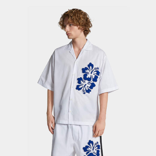 DSQUARED2 男士徽标印花棉质短袖衬衫 白色 S71DM0784 S36275 100 商品图1