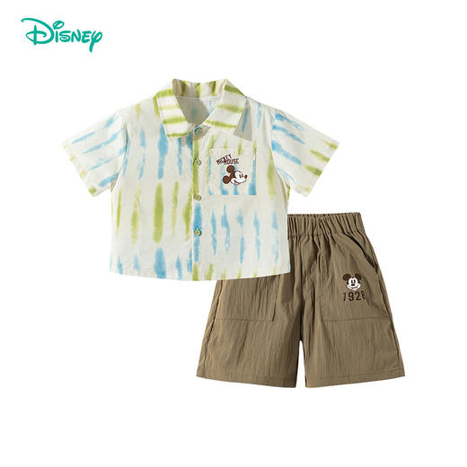 迪士尼童装夏季米奇印花衬衫短裤两件套男童帅气仿扎染短袖套装ZD2ET016 商品图8