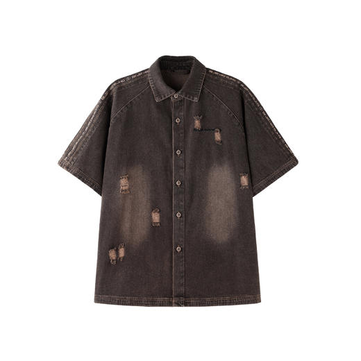 BJHG不计后果牛仔短袖衬衫男夏2025新款宽松潮流重工刺绣衬衣外套 商品图4