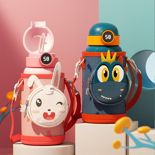 智能儿童保温杯 316不锈钢卡通可爱带杯套儿童水杯吸管杯子高颜值 商品图1