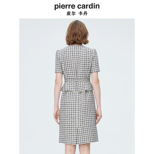 [皮尔卡丹女装]连衣裙羊毛提花千鸟格纹通勤假两件 商品图4