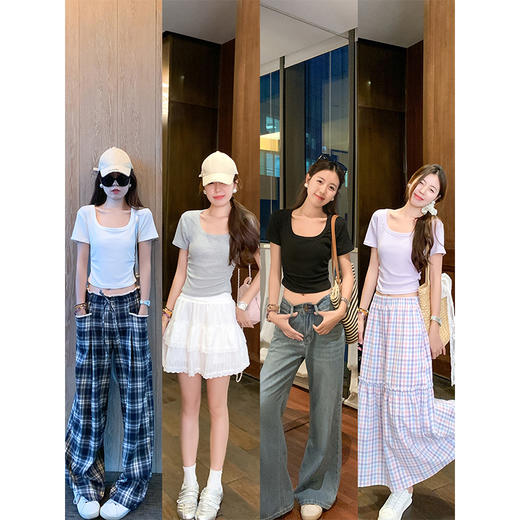 <曾小咸推荐> 简约百搭4色修身显瘦U领短袖T恤 商品图4