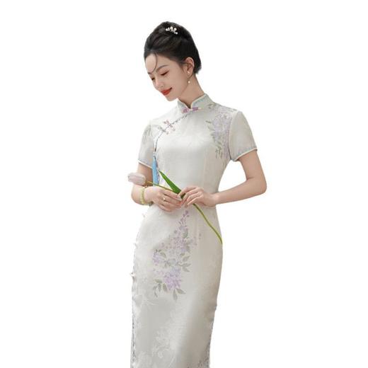 GX中国风仿醋酸印花旗袍2025夏季新款复古风中式素雅年轻女士旗袍裙 商品图4