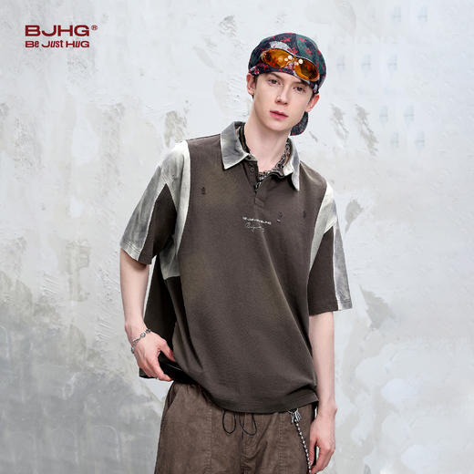 BJHG不计后果美式复古拼接撞色短袖男款夏季高街休闲假两件POLO衫 商品图1