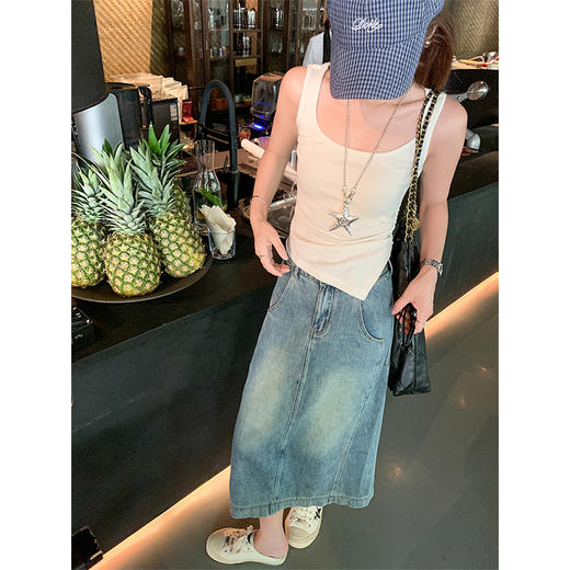 <曾小咸推荐>休闲蓝色高腰A字牛仔半身裙 商品图4