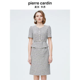 [皮尔卡丹女装]连衣裙羊毛提花千鸟格纹通勤假两件
