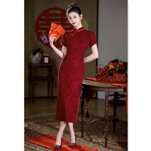 GX喜妈妈婚宴旗袍2025夏季新款复古风长款喜婆婆高级感中式宴会旗袍 商品图2