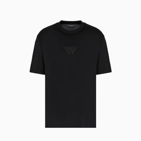 EMPORIO ARMANI 阿玛尼 男士老鹰徽标贴片圆领短袖T恤 黑色 EM001493 AF10017 UC001