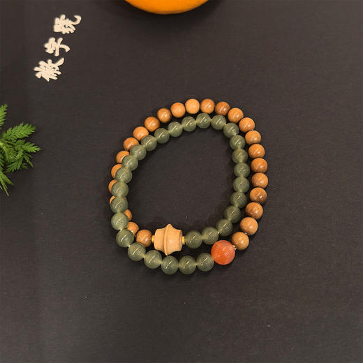 0.6老山檀双圈手串°南红+碧玉 商品图0