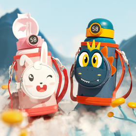 智能儿童保温杯 316不锈钢卡通可爱带杯套儿童水杯吸管杯子高颜值