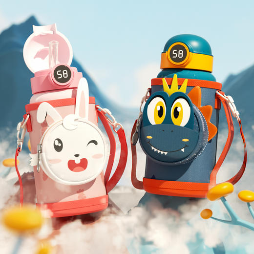 智能儿童保温杯 316不锈钢卡通可爱带杯套儿童水杯吸管杯子高颜值 商品图0