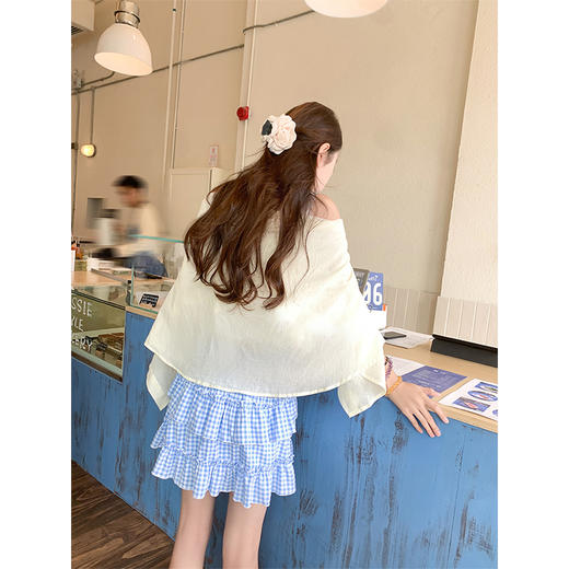 <曾小咸推荐>韩系甜美蓝格高腰显瘦蛋糕裙A字半身裙 商品图4