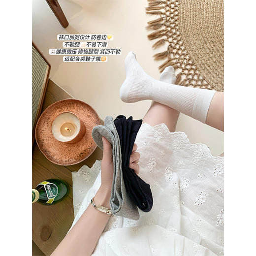 <曾小咸推荐>3色薄袜子韩系百搭显瘦纯色中筒袜 商品图1