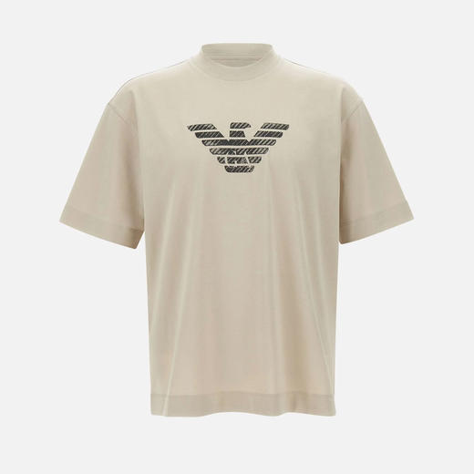 EMPORIO ARMANI 阿玛尼 男士小鹰徽标印花棉质圆领短袖T恤 米色 EM001026 AF13669 M1054 商品图0