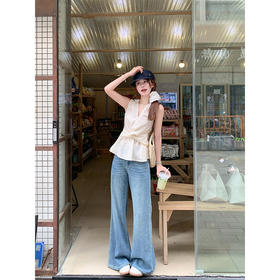 <曾小咸推荐>小众设计镂空V领扭结无袖背心小衫