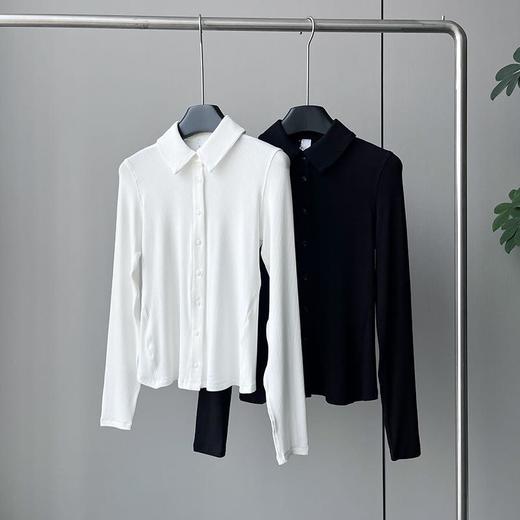 洛诗琳22023气质纯色翻领衬衫2025新款莫代尔修身显瘦上衣0109 商品图4