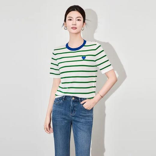 【高货wl】全新升级【铂金会员183/天猫239/差价56】(05322) 洛诗琳爱心刺绣撞色条纹16针机四平密织桑蚕丝针织上衣 商品图0