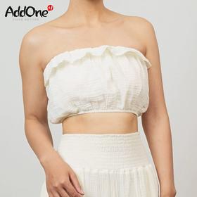 AddOne正品瑜伽防滑抹胸休闲时尚紧身显瘦背心褶皱弹力（带胸垫）