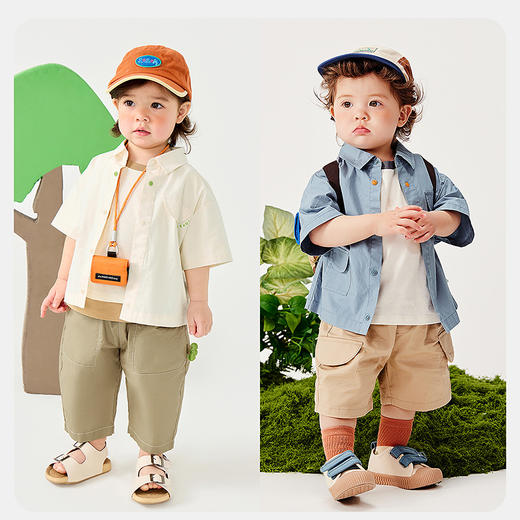 【纯棉】迷你巴拉男童工装风短袖衬衫夏季新款宝宝轻薄上衣 商品图2