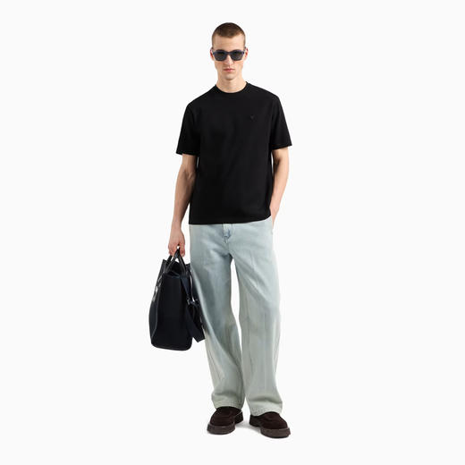 EMPORIO ARMANI 阿玛尼 男士小鹰徽标压花棉质圆领短袖T恤 黑色 EM001728 AF14874 FC039 商品图3