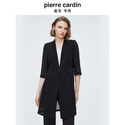 皮尔卡丹女装简约通勤单排扣中长款毛呢大衣 商品图4