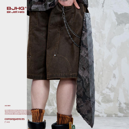 BJHG不计后果重磅仿麂皮绒休闲短裤男夏季潮牌美式水洗运动五分裤 商品图1