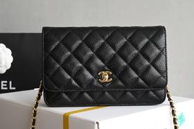 CHANEL香奈儿 WOC 25S 金扣 荔枝纹 小牛皮 单肩斜挎包 女款 黑色（HH）