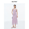 SELFWHO粉紫格纹V领扭结肩带连衣裙女2025夏新款捏褶收腰设计裙子 商品缩略图3