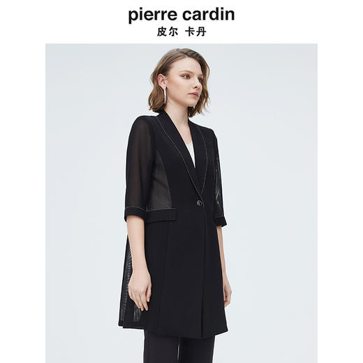 皮尔卡丹女装简约通勤单排扣中长款毛呢大衣 商品图1