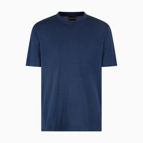 EMPORIO ARMANI 阿玛尼 男士全身提花字母针织圆领短袖T恤 深蓝色 EM000787 AF12916 FB224