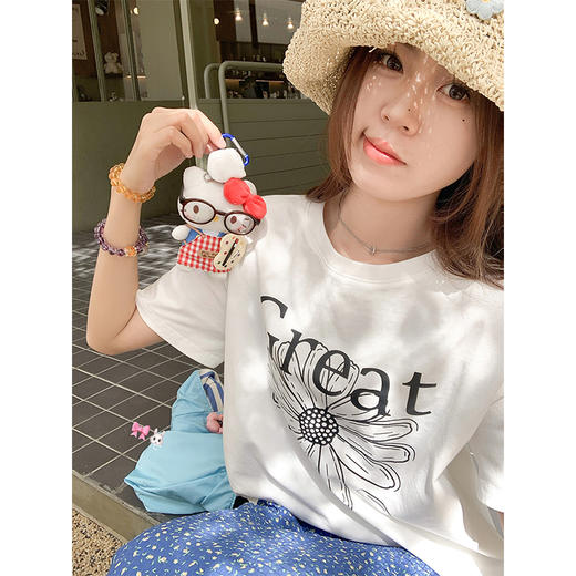 <曾小咸推荐>韩版小邹菊短袖印花T恤蓝色碎花半身裙 商品图2