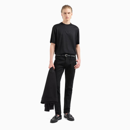 EMPORIO ARMANI 阿玛尼 男士老鹰徽标贴片圆领短袖T恤 黑色 EM001493 AF10017 UC001 商品图3