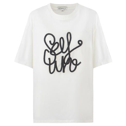 [黄圣依同款]SELFWHO全棉纯色短袖T恤女夏季新款宽松手工摇绣上衣 商品图3