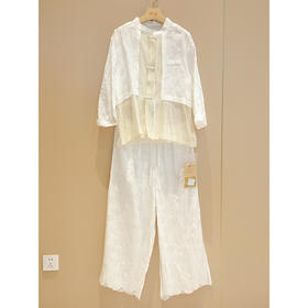 衬衣（22705372A-刺绣丝白）+阔腿裤（21709184-山矾）