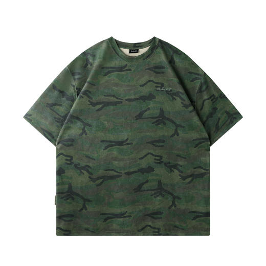 BJHG不计后果 迷彩短袖t恤女夏季潮仿麂皮绒美式高街宽松复古上衣 商品图4