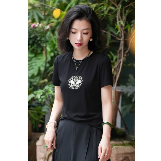 西子/【称心如意】醋酸莫代尔如意刺绣国风短袖圆领上衣T恤/TXXP172 商品图2