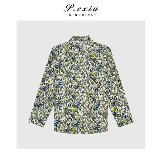 【旷野的云】100%人丝法式印花撞色翻驳领衬衫 W-62983 商品图1