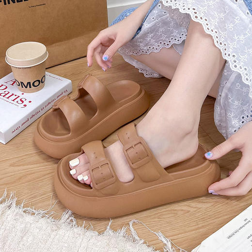 【YW】无忧购时尚纯色双带厚底百搭凉拖鞋 9845(截单后7天发货) 商品图0