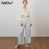 AddOne+1New小众设计瑜伽时尚V领系扣天丝针织空调衫短款长袖外搭 商品缩略图3