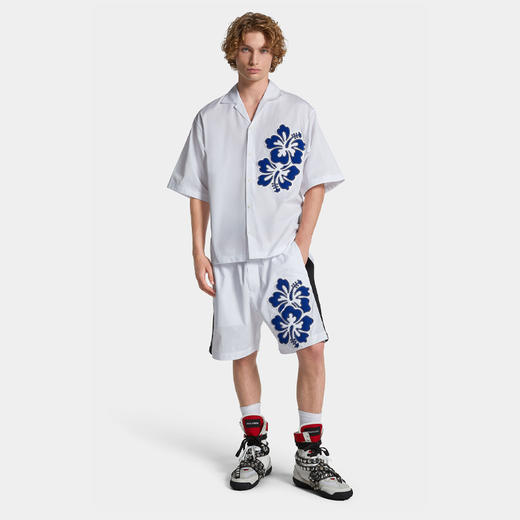 DSQUARED2 男士徽标印花棉质短袖衬衫 白色 S71DM0784 S36275 100 商品图3