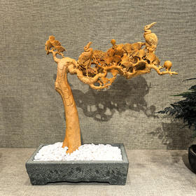 精雕松鹤延年°黄杨木摆件