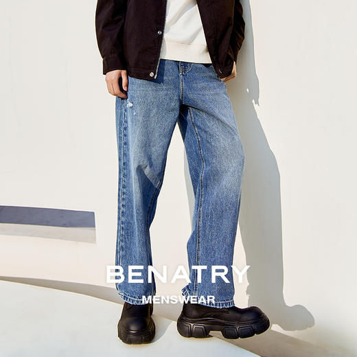贝纳川春夏季直筒蓝色牛仔裤ECT130001776 商品图1