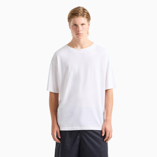 EMPORIO ARMANI 阿玛尼 男士真丝混纺针织圆领短袖T恤 白色 EM000748 AF12913 U0003 商品图1