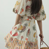 洛诗琳21714气质亚麻连衣裙2025夏季定位印花灯笼袖收腰裙子0368 商品缩略图4